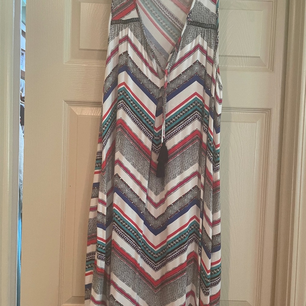 Fun, multicolor geometric print dress